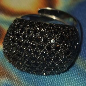 Vintage Black Spinel Pave 925 Sterling Silver Dome Ring Sz 8.5 Excellent Signed